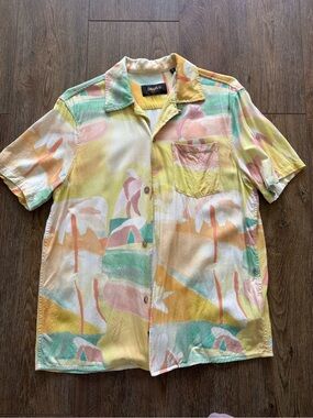 Deus EX Machina Men's Yellow Multi Tropical Camp Shirt